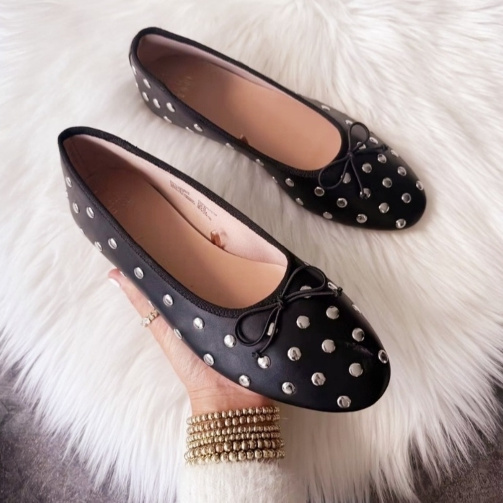 Time And Tru Studded Ballet Flat Womans Shoes Size 8.5 New With Tags Black